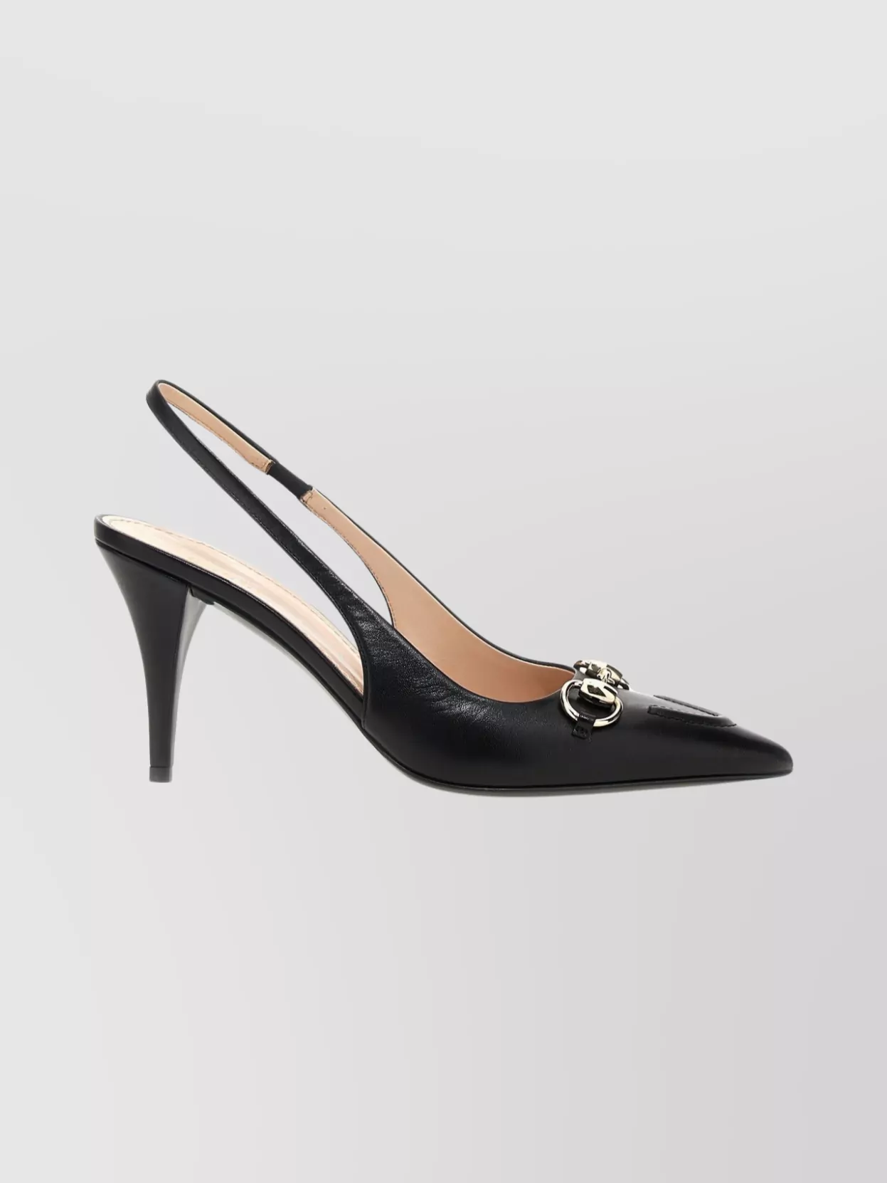 Gucci Slingback With Pointed Toe And Gold Hardware In Black