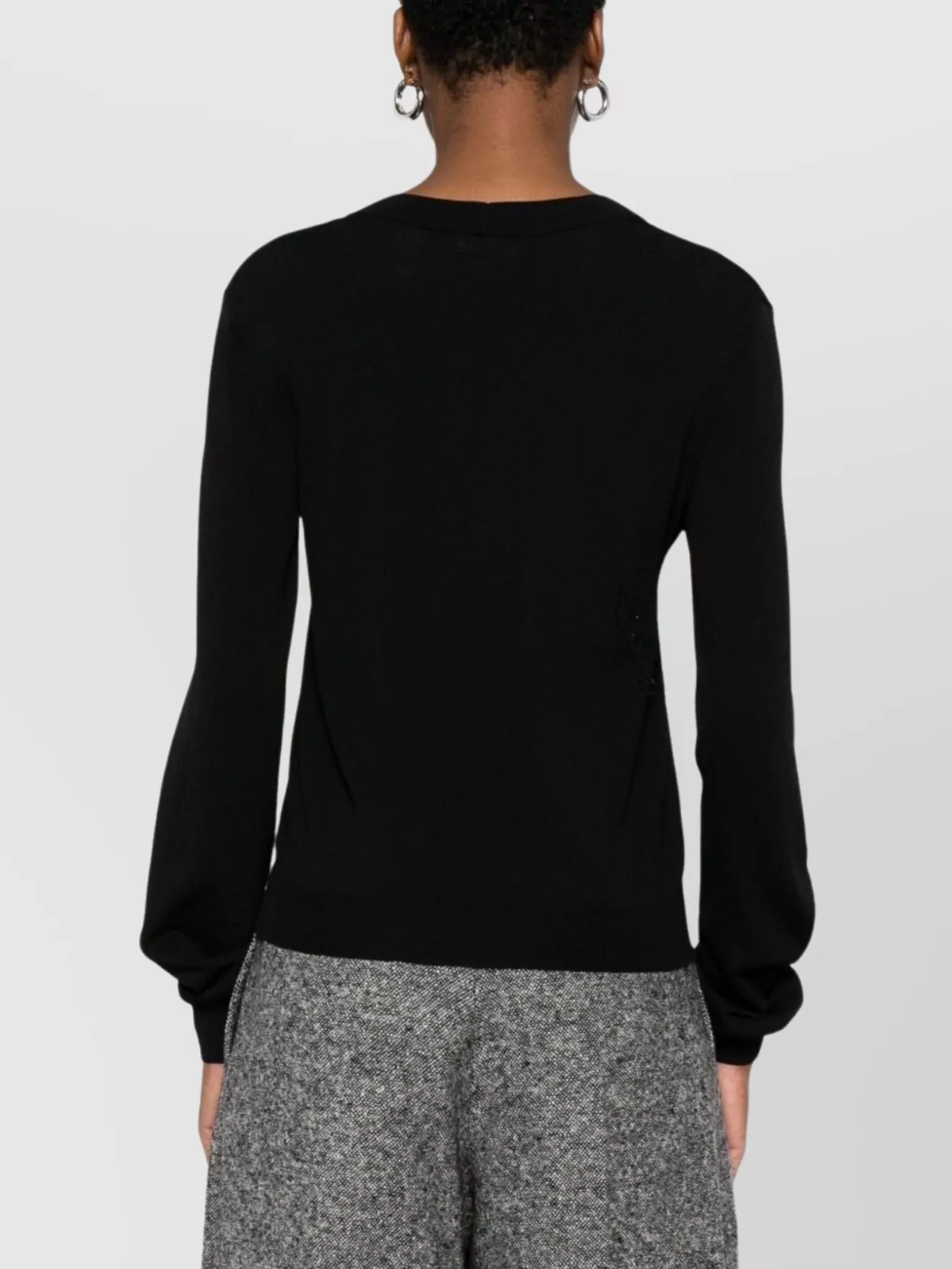 Max Mara Long Sleeve Knit Top With Sheer Accents In Black