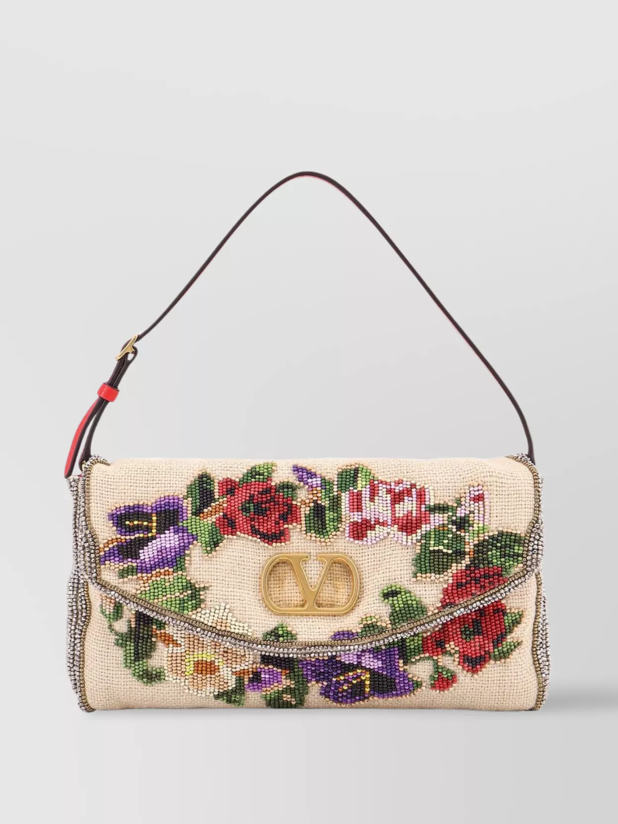 Valentino Vain Soft Beads Embroidered Linen Shoulder Bag