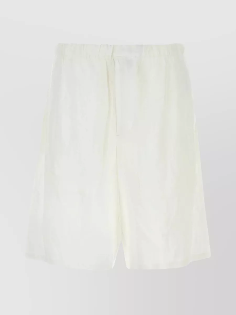Shop Prada Back And Front Slit Pocket Linen Bermuda Shorts In White
