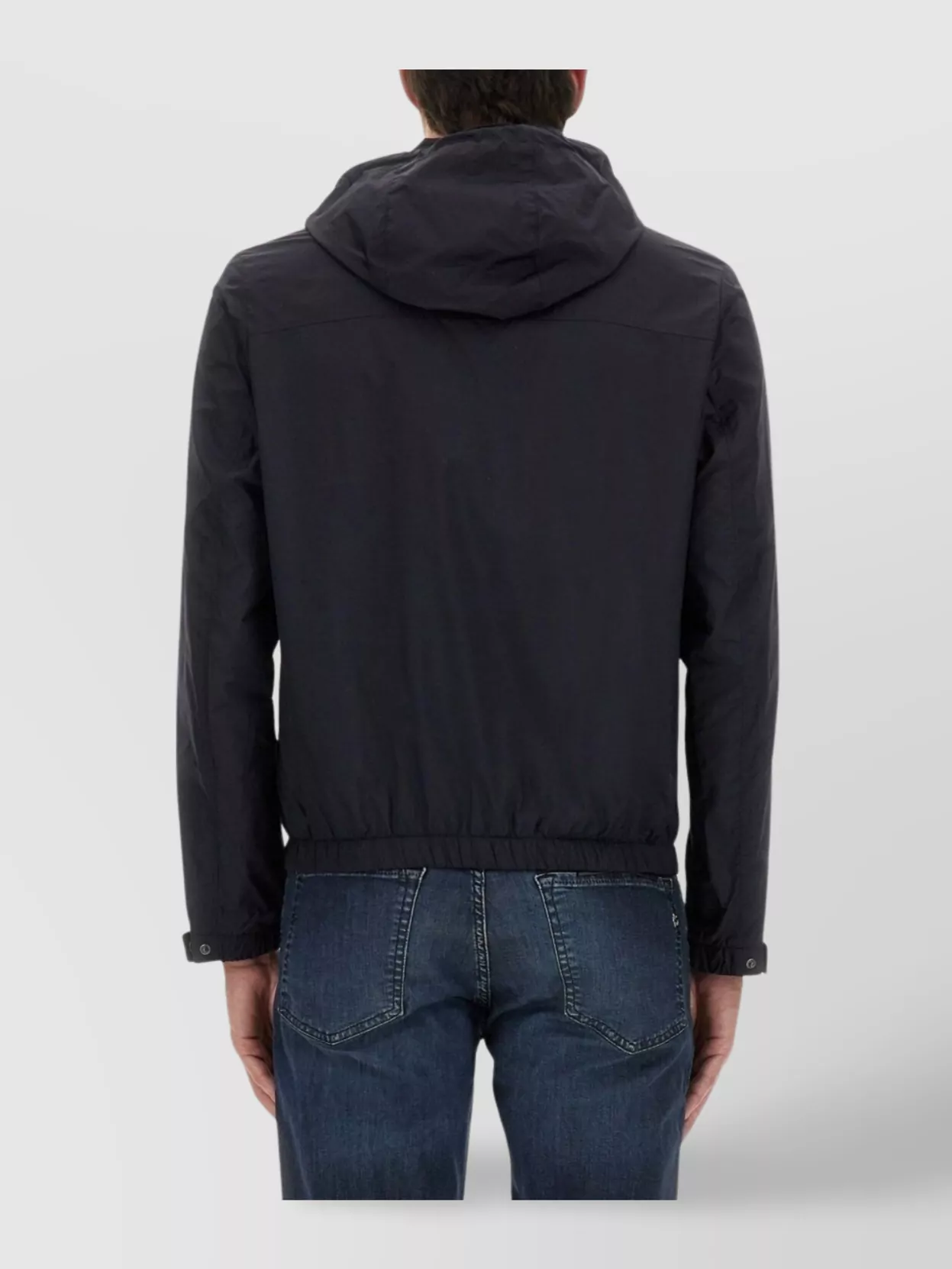 Hugo Boss Hooded Jacket With Zipper And Elasticated Hem In Black