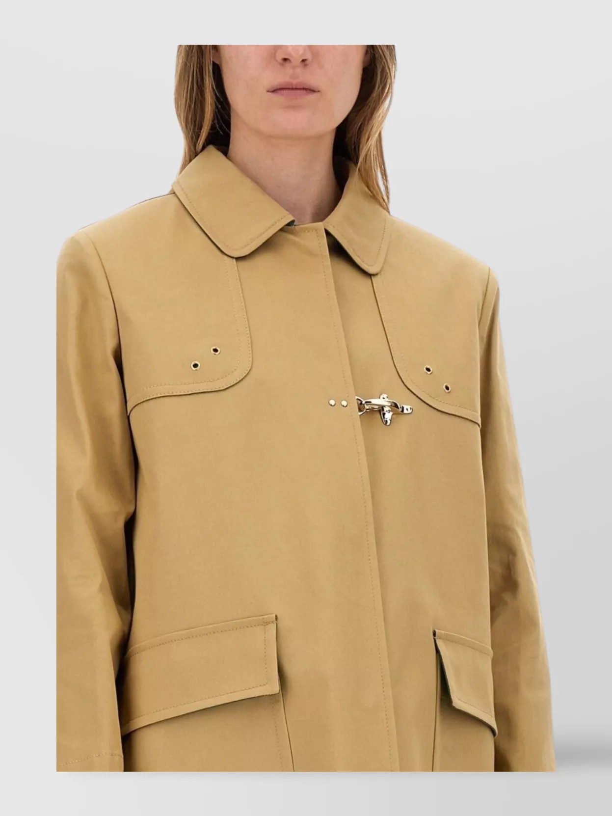 Fay Long Sleeve Back Vent Flap Pockets Coat
