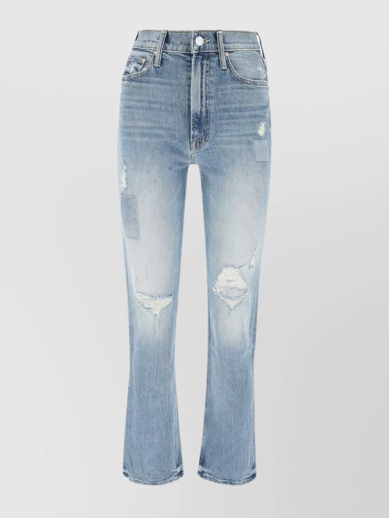 Shop Mother Faded Wash Distressed Denim Trousers In Blue