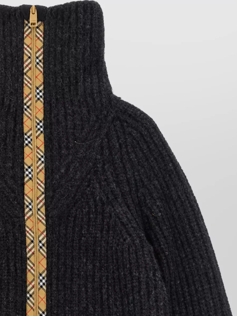 Burberry Alpaca Wool Ribbed High Neck Zip Cardigan