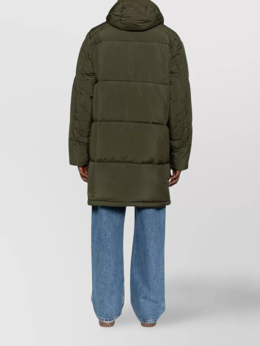 Paul Smith Quilted Hooded Long Parka Coat In Green