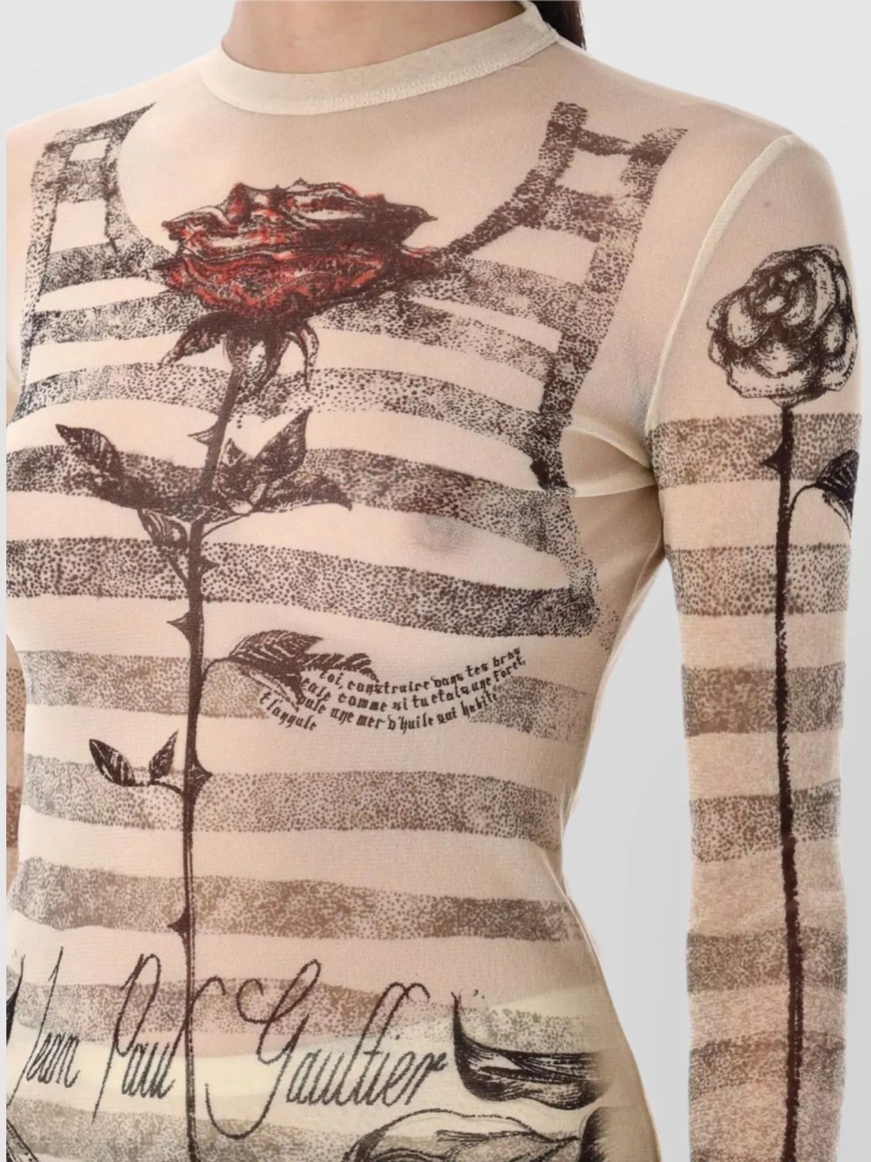 Jean Paul Gaultier Mesh Ls Sleeve Tatoo Marinier Top