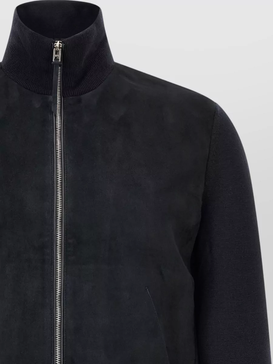 Tom Ford Suede Panel Wool Zip-Up Cardigan