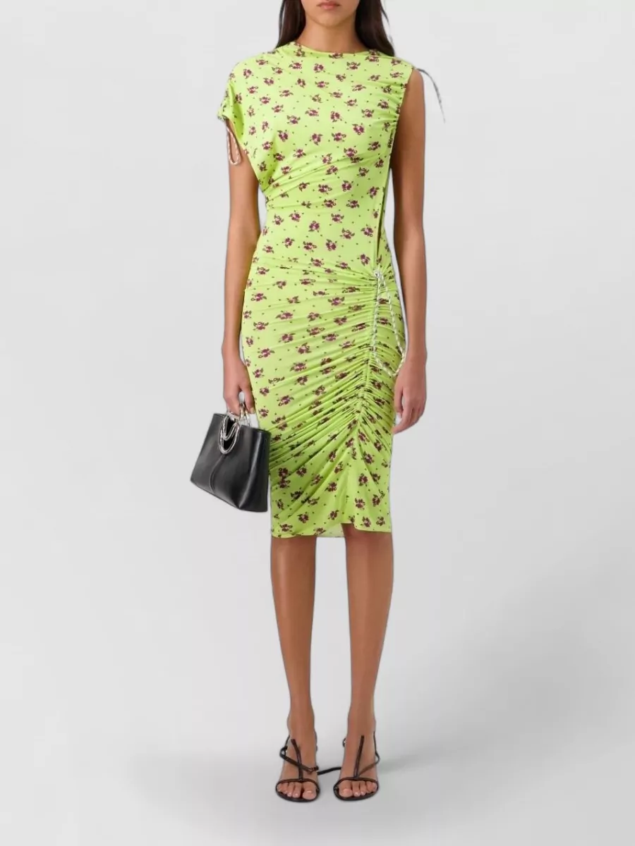 Coperni floral-print ruched short-sleeve knee-length dress