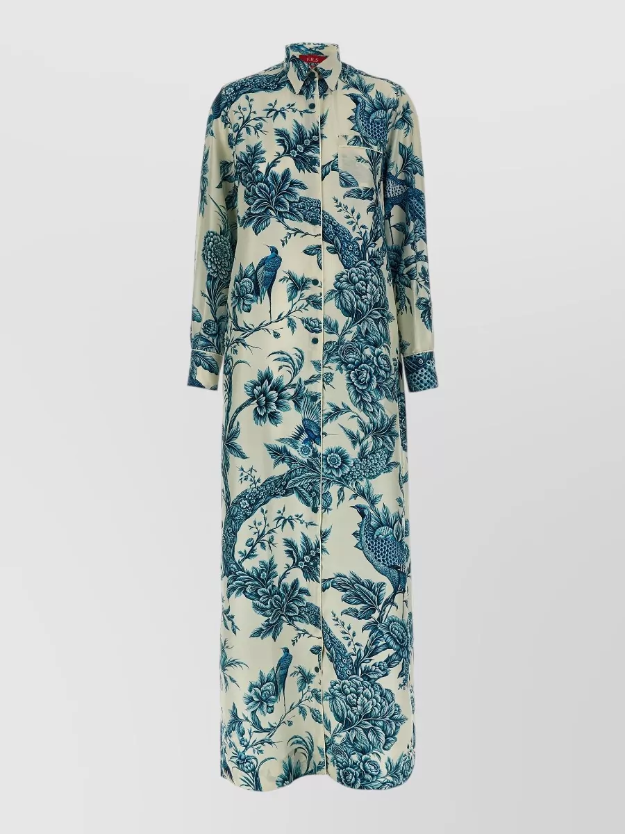 F.r.s For Restless Sleepers Silk Floral Print Maxi Shirt Dress