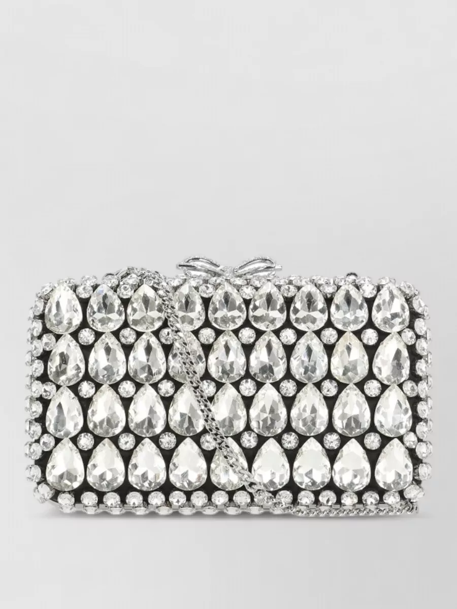 Self-Portrait The Bow Satin Crystal-Embellished Clutch Bag