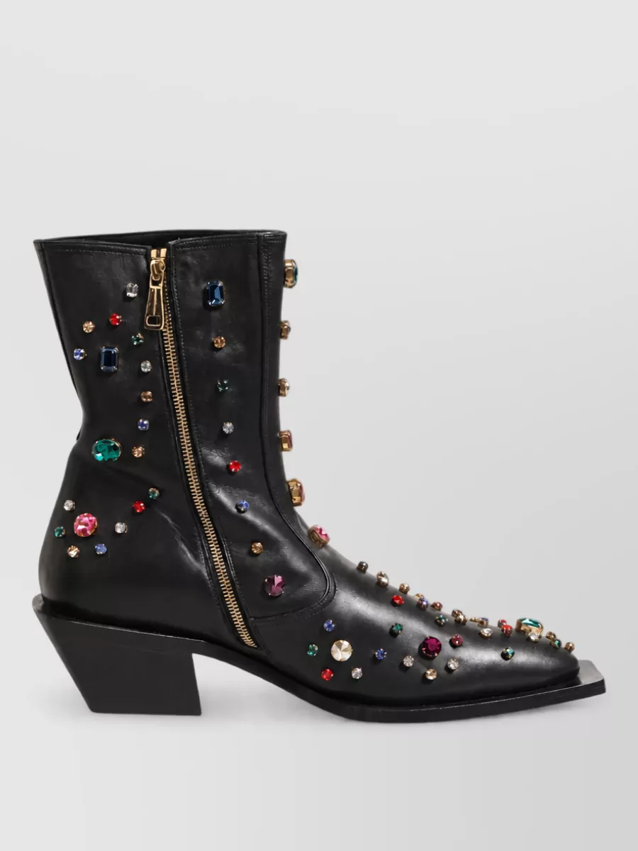 Dolce&Gabbana Crystal Embellished Leather Ankle Boots