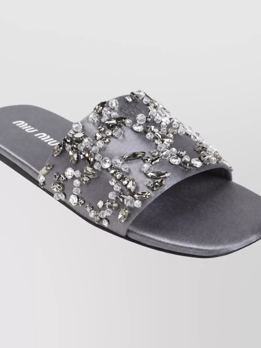 Miu Miu Embellished Silk Wool Slides