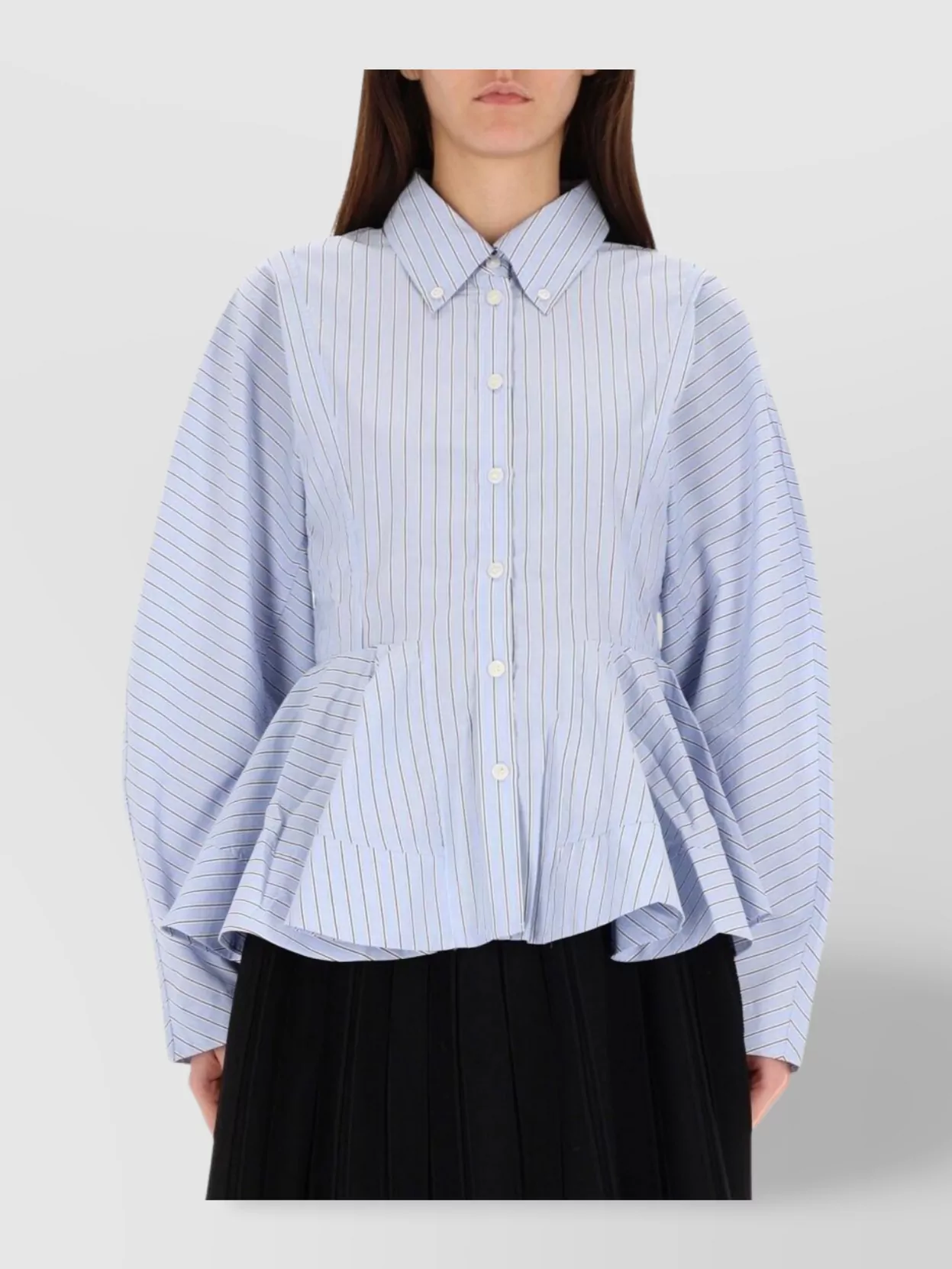 Ganni Striped Peplum Top Long Sleeves