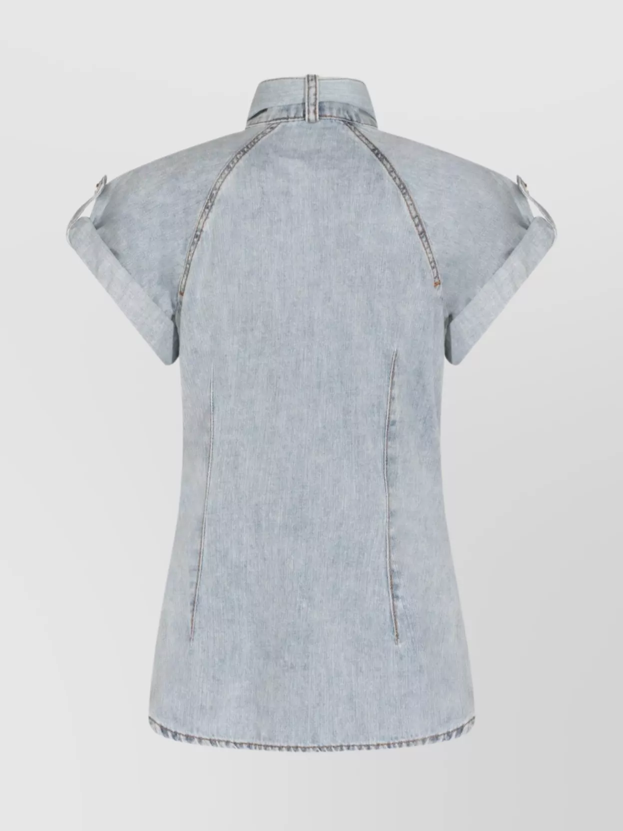 Zimmermann Denim Tie-Neck Short-Sleeve Shirt