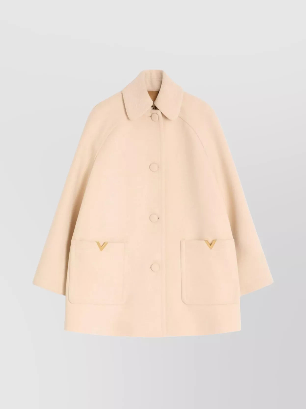Valentino Wool Coat With Rounded Collar And Pockets In Neutral