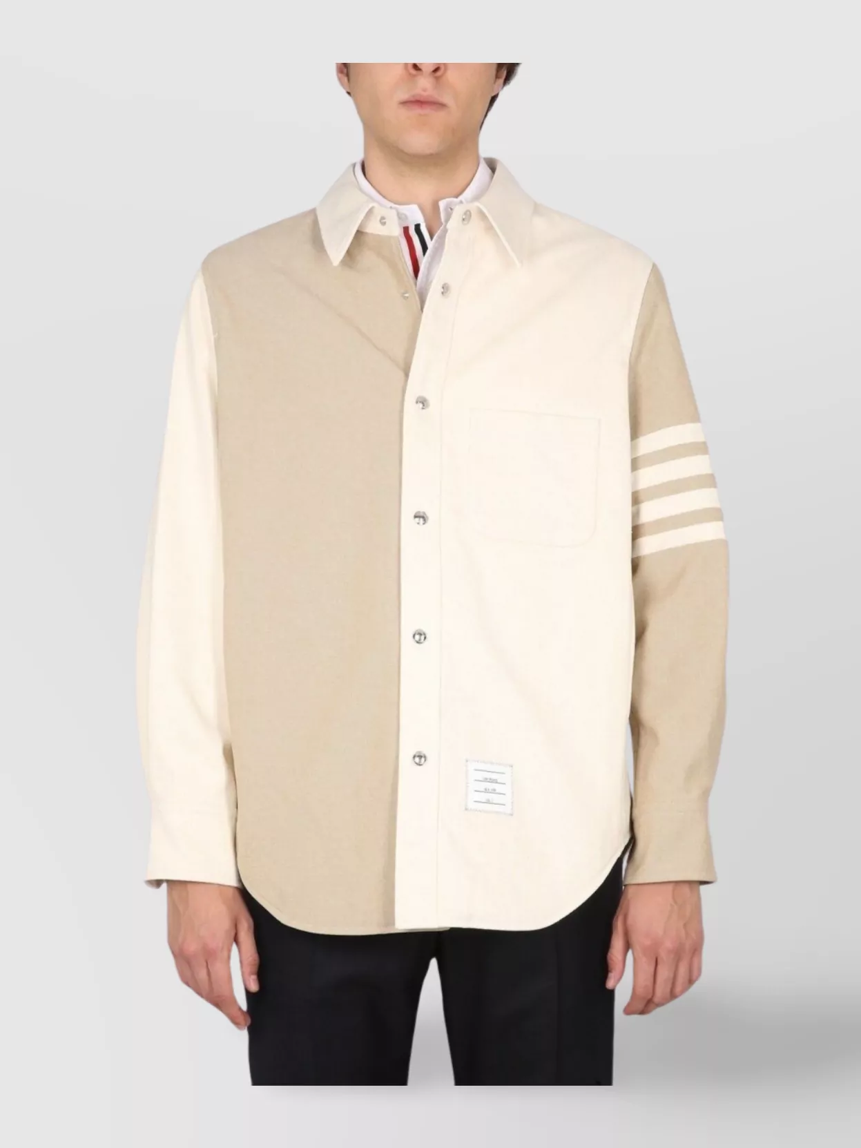 Shop Thom Browne Striped Sleeve Denim Jacket With Chest Pocket