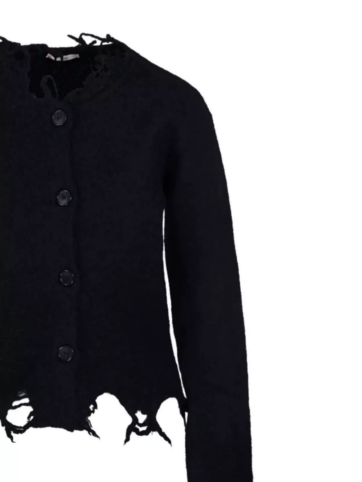 Haikure Distressed Cardigan With Fringed Hem And Cuffs