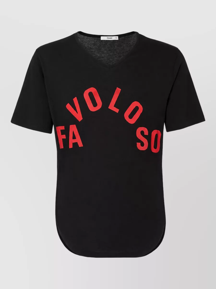 Fendi cotton v-neck short-sleeve printed t-shirt