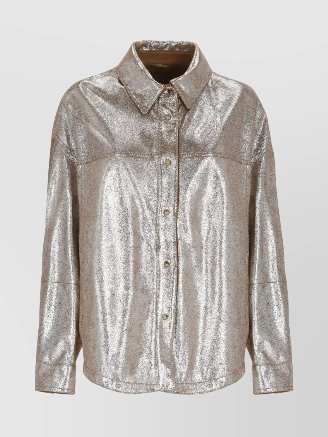 Brunello Cucinelli Leather Shirt Collared Metallic Finish In Gray