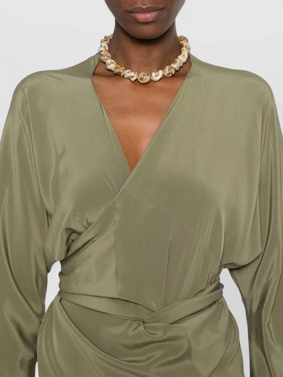 Cortana Silk Draped V-Neck Long-Sleeve Jumpsuit