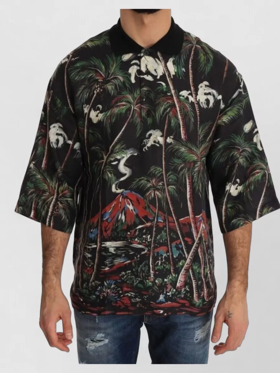 Dolce&Gabbana linen relaxed-fit printed short-sleeve polo shirt
