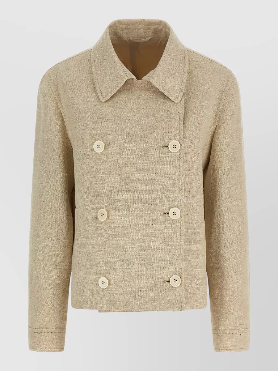 Brunello Cucinelli silk linen double-breasted fitted jacket