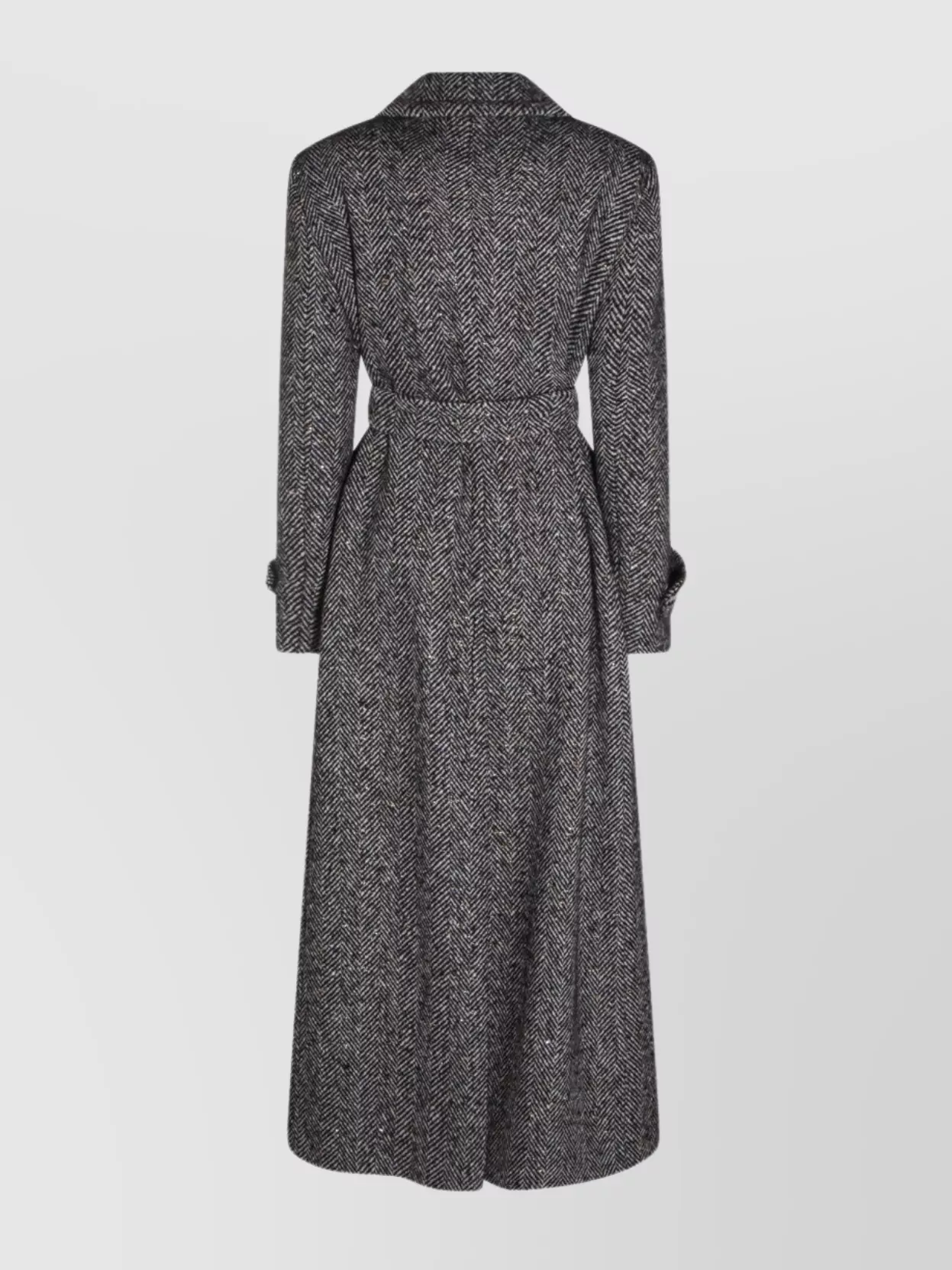 Tagliatore Long Herringbone Coat Belted Waist In Gray