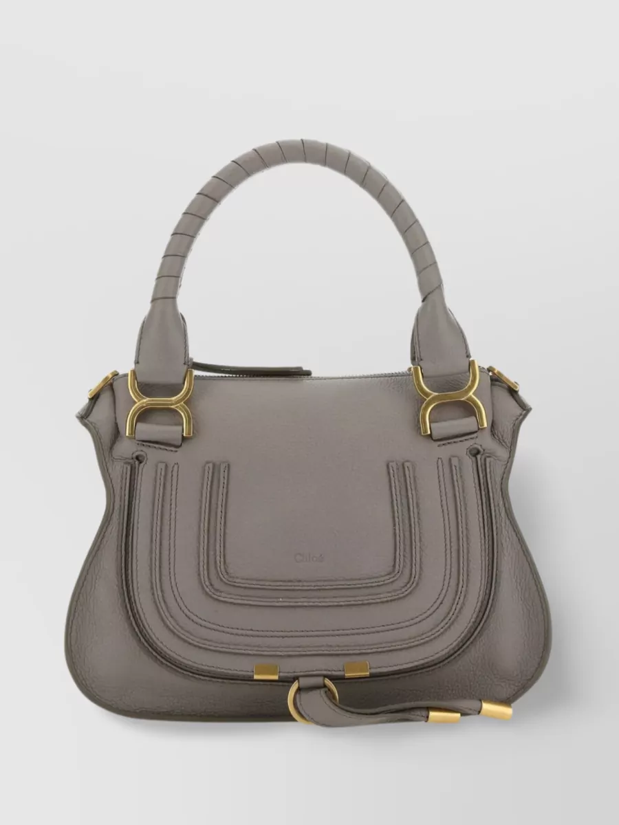 Shop Chloé Small Leather Handbag With Top Handle And Decorative Laces In Grey