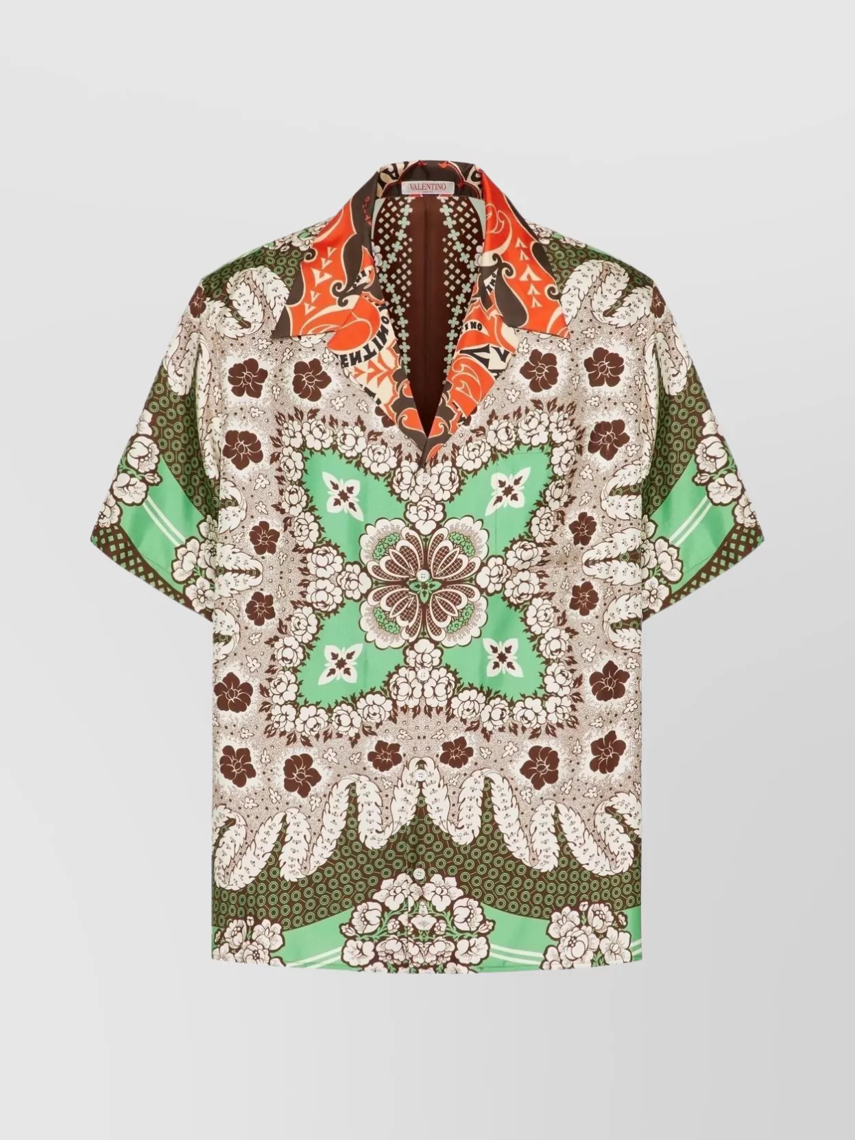 Shop Valentino Camp Collar Shirt With Bandana And Floral Prints In Beige