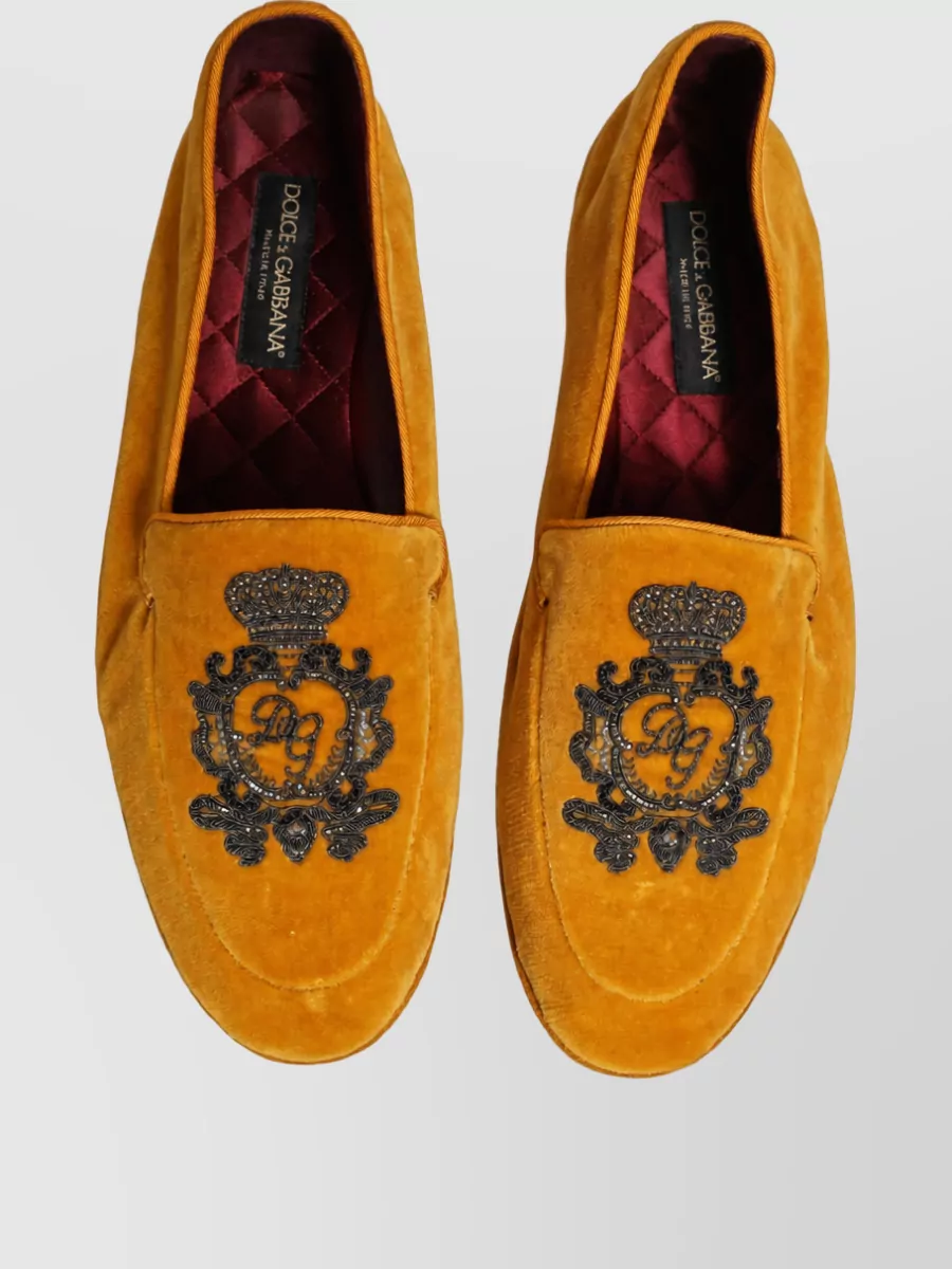 Dolce&Gabbana Leather Velvet Crown Embroidered Loafers
