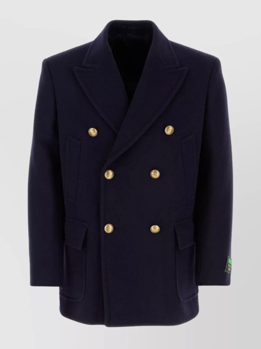 Shop Gucci Sophisticated Double-breasted Wool Coat In Blue