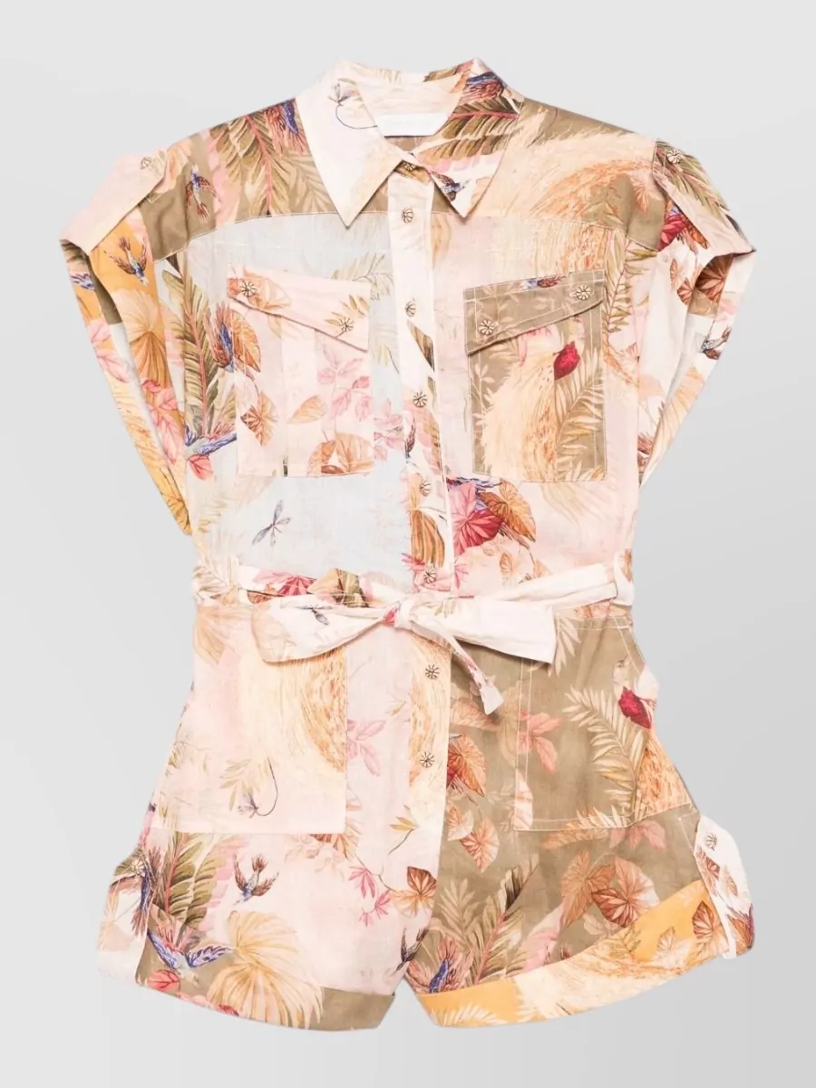 Zimmermann Linen short-sleeve belted playsuit