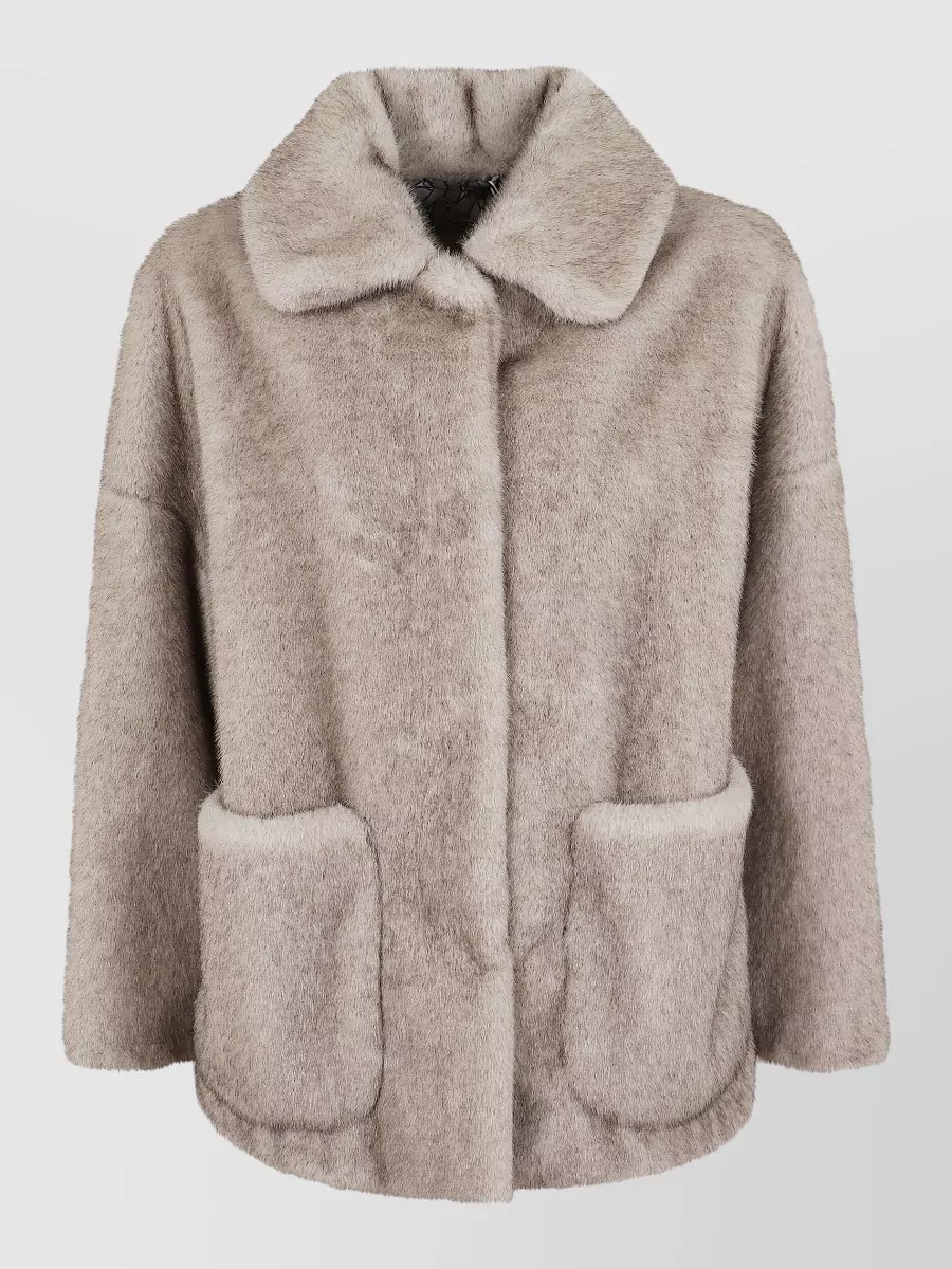 Herno faux fur cropped oversized jacket