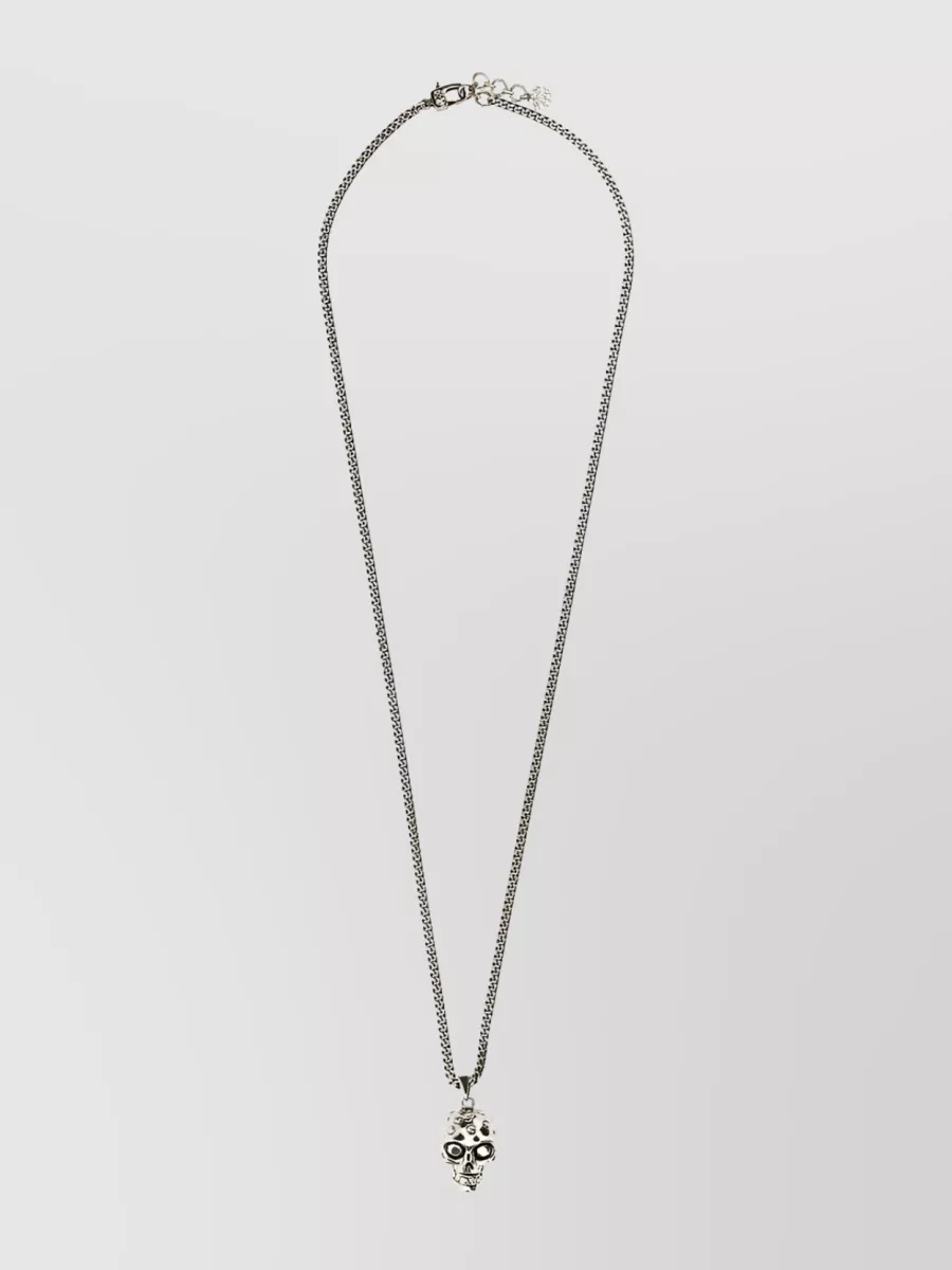 Shop Alexander Mcqueen Skull Silver-tone Brass Chain-link Necklace In Grey