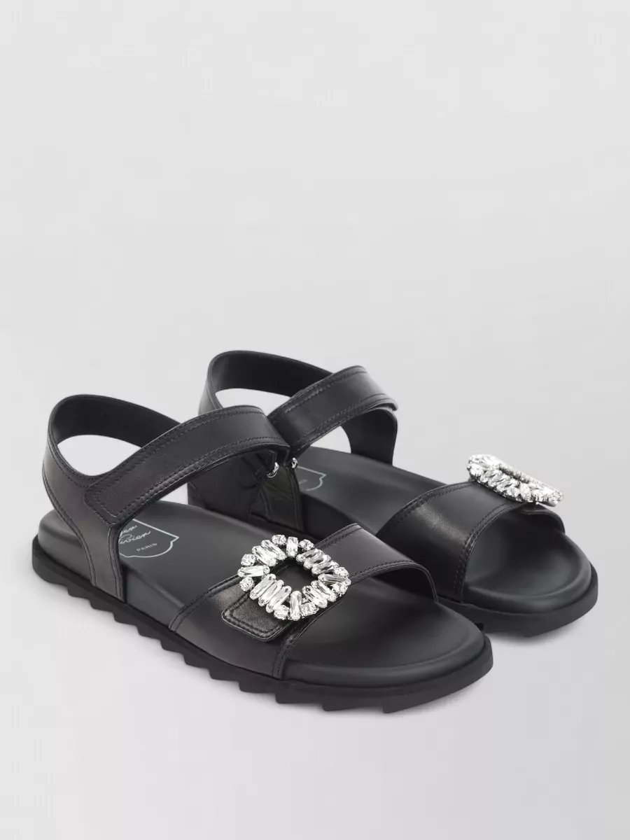 Roger Vivier Leather Crystal-Embellished Slides
