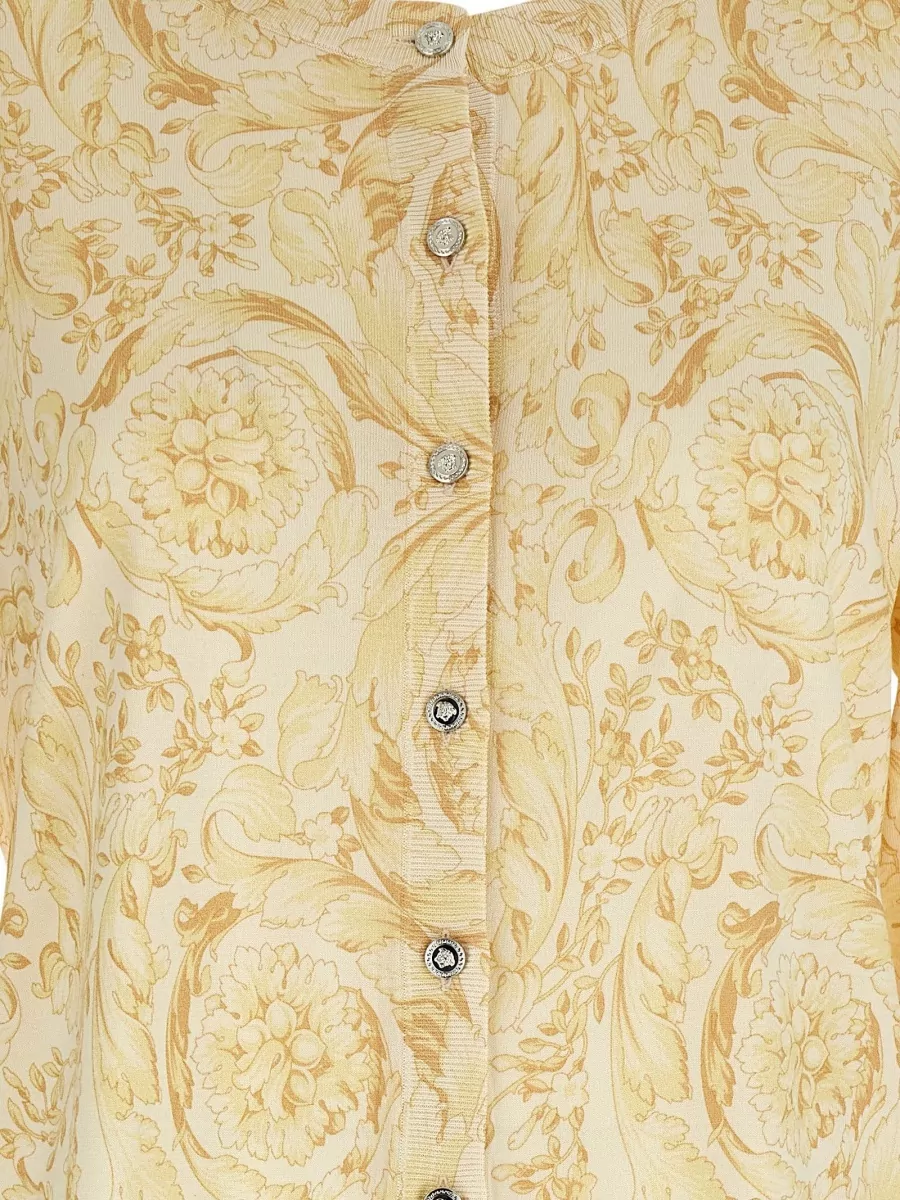 Versace Silk Printed Crew-Neck Long-Sleeve Cardigan