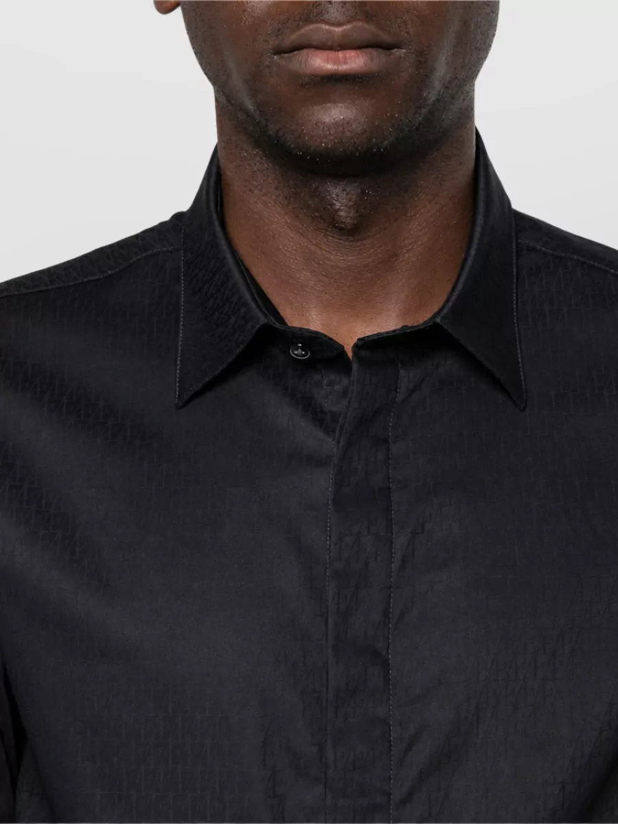 Emporio Armani Cotton Monogram Jacquard Long-Sleeve Shirt