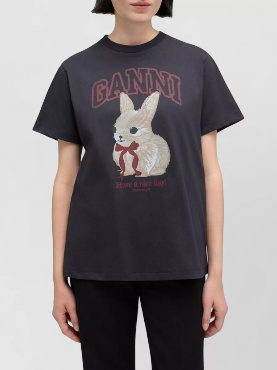 Ganni Graphic Print Crew Neck Short Sleeve Top