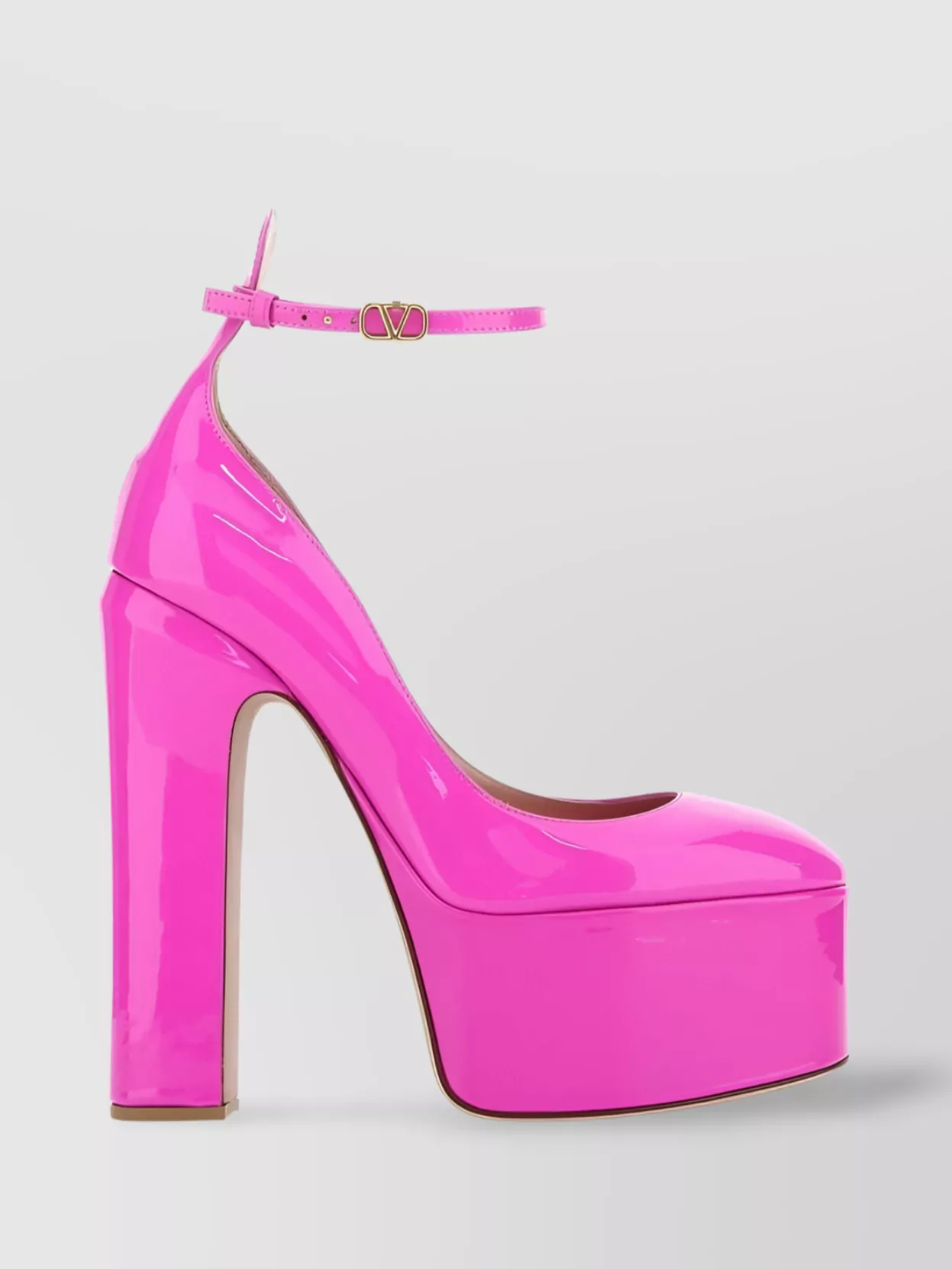 Shop Valentino Sole Platform Round Toe Patent Ankle Strap Pumps In Pink
