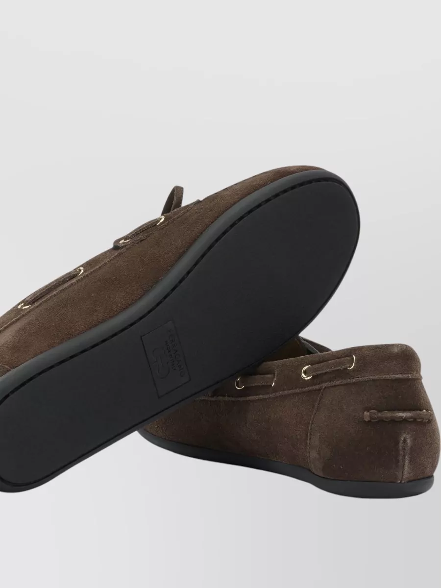 Ferragamo Loafers Slippers Bow Detail Metal Eyelets Rubber Sole