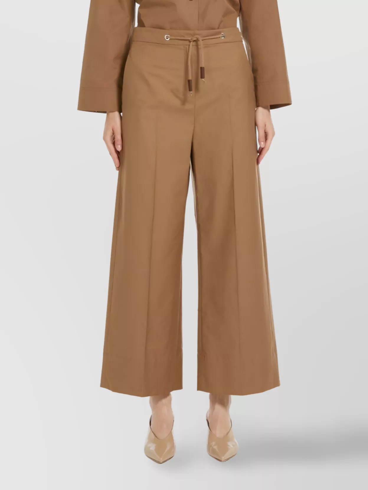 S Max Mara Waterproof Twill Trousers With Wide Leg Silhouette