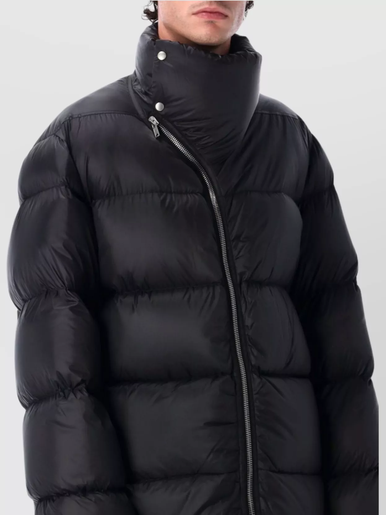 Rick Owens High Collar Long Padded Quilted Jacket