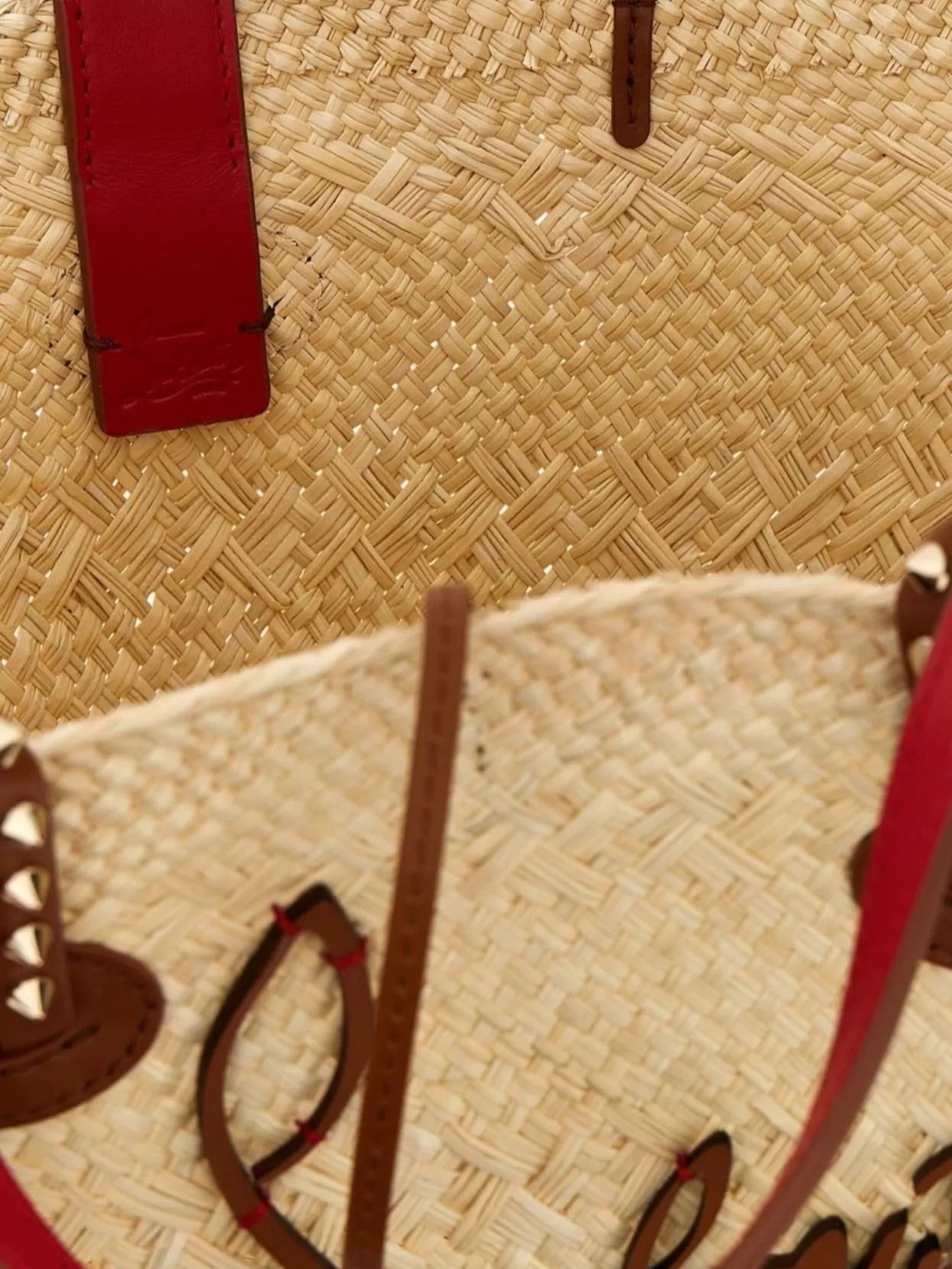 Christian Louboutin Studded Woven Tote Bag Handles