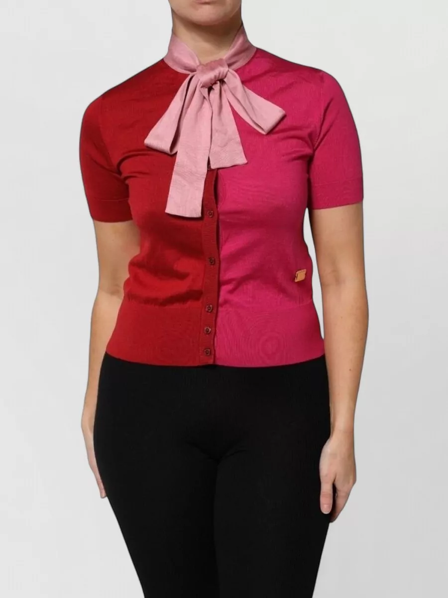 Dolce&Gabbana silk ascot collar short sleeve knitted top