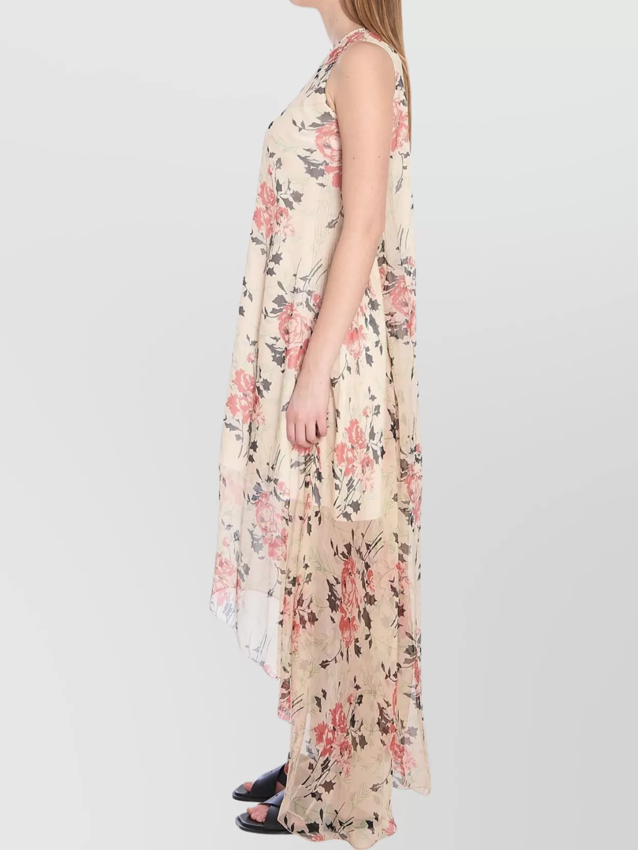 Loewe Floral Print Silk Dress Asymmetrical Construction