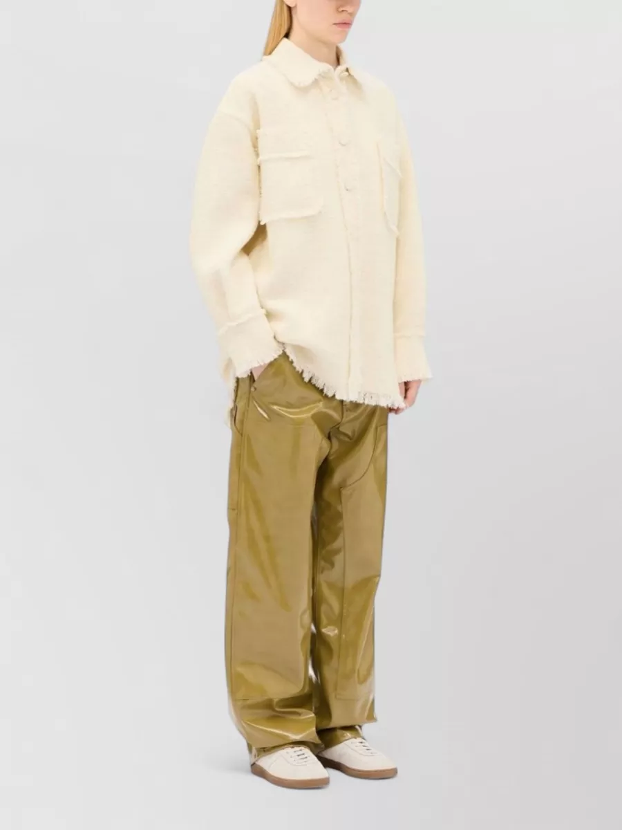 Msgm Nylon Silk Collared Top Long Sleeves