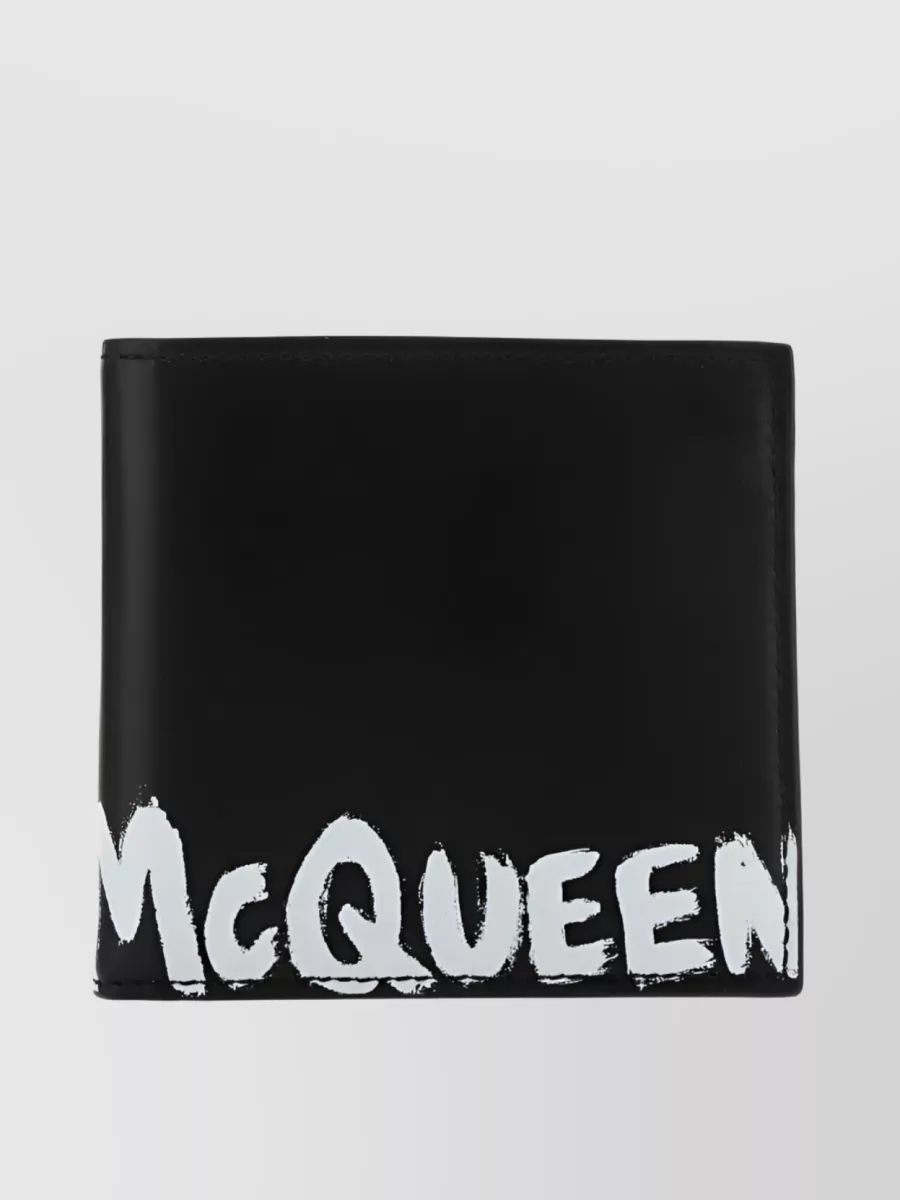 Shop Alexander Mcqueen Graffiti Logo-print Bi-fold Wallet With Card Slots In Black