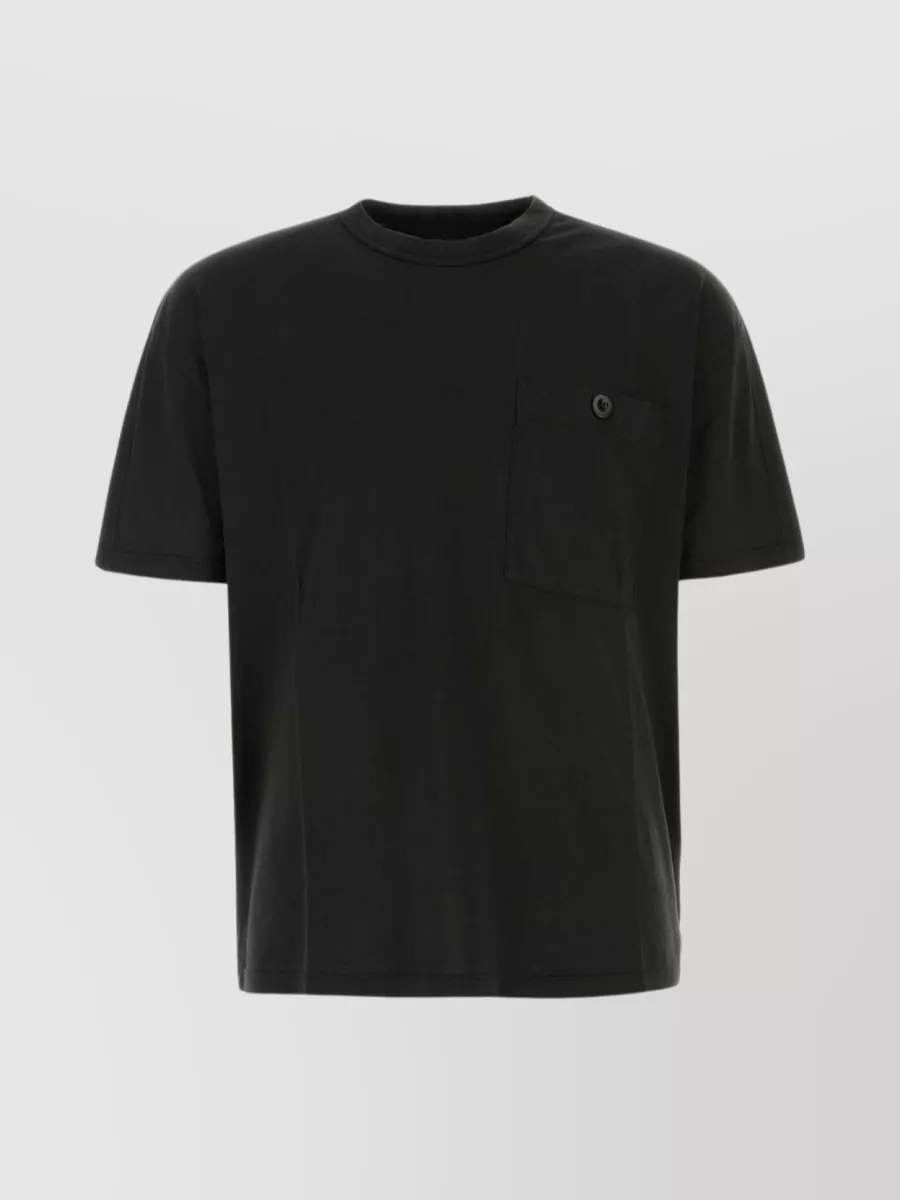 Shop Ten C Ribbed Crew-neck T-shirt With Short Sleeves And Chest Pocket In Black