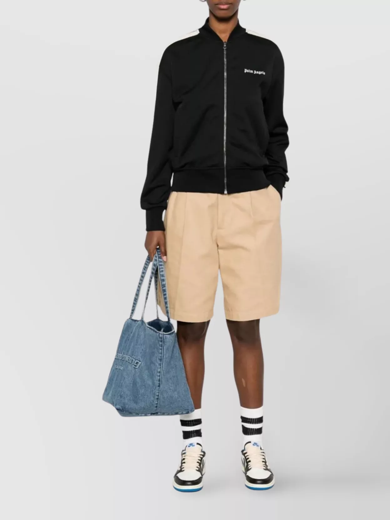 Palm Angels Stylish Bomber Jacket Contrast Stripe In Black
