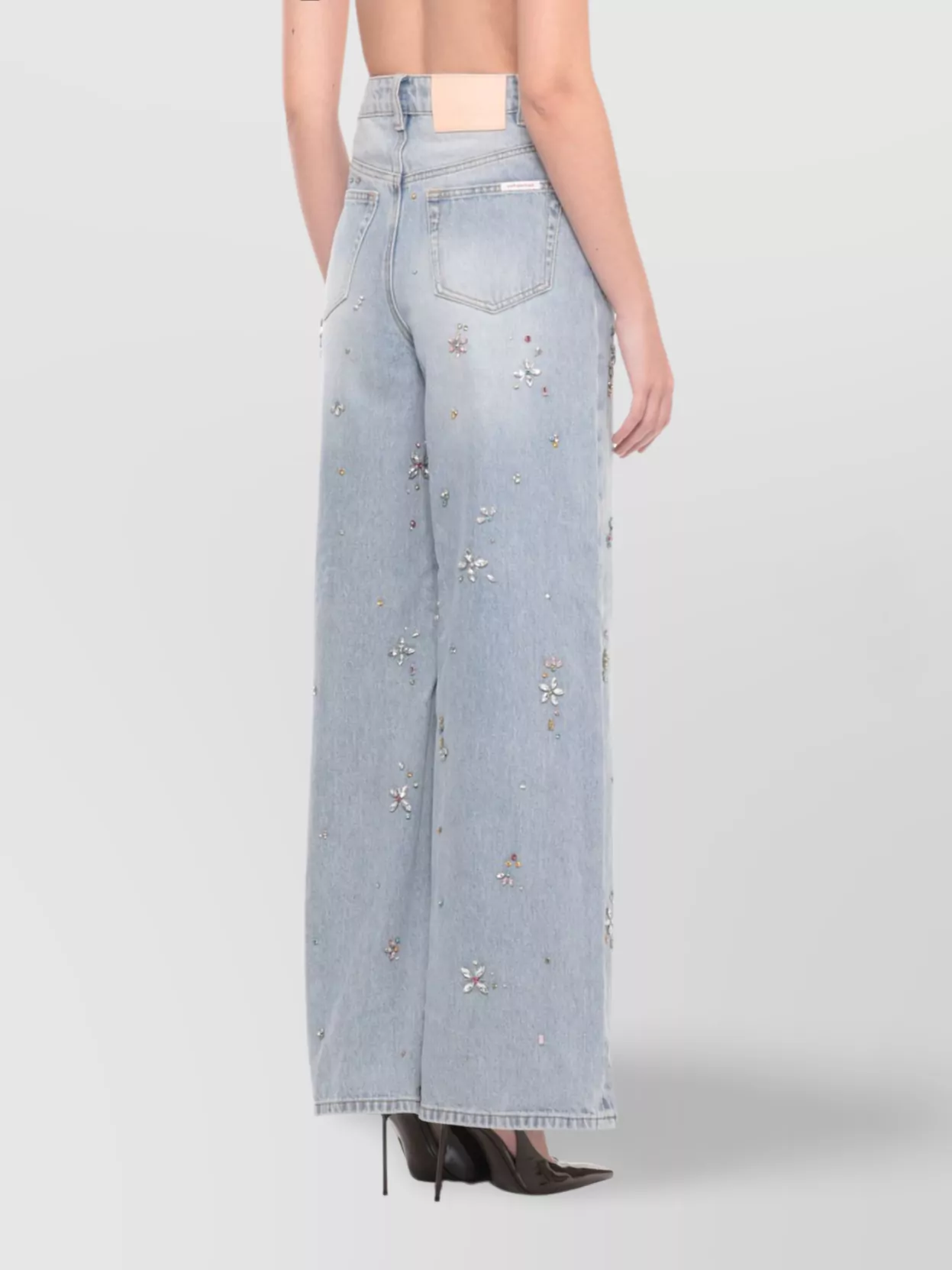 Self-portrait Wide-leg Jeans Featuring Strass Embellishments In Blue